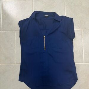 Express Women's Navy Blouse with Gold Accent